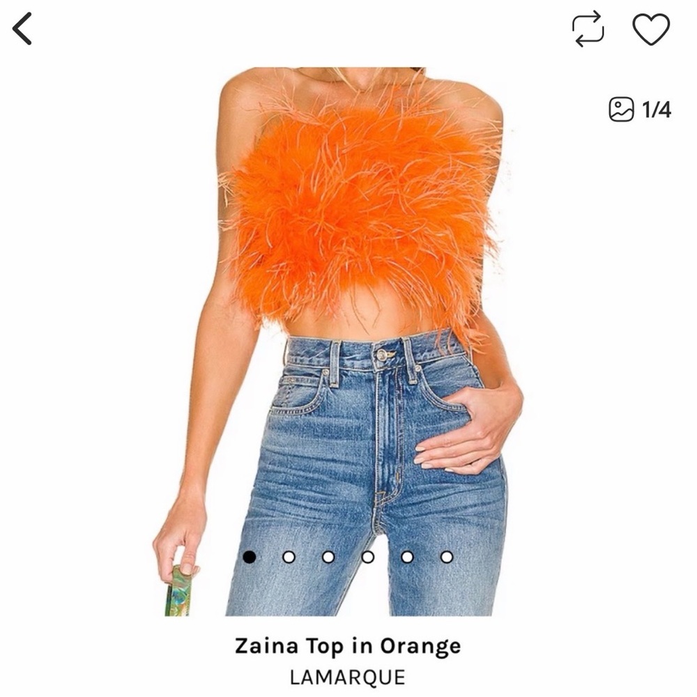 LAMARQUE Vibrant Orange Feather Crop Top